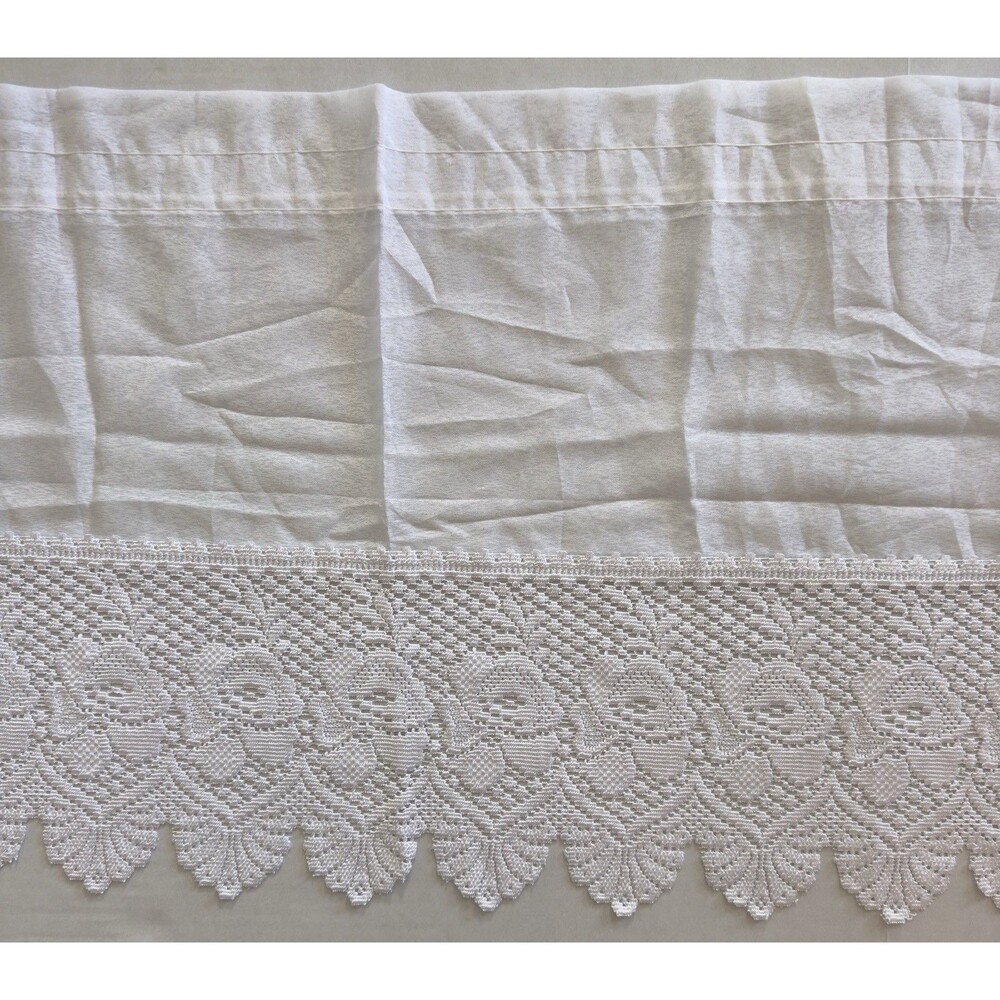 Vtg White Lace Valance Curtain Floral Scalloped Edge Shabby Cottage Farmhouse 2